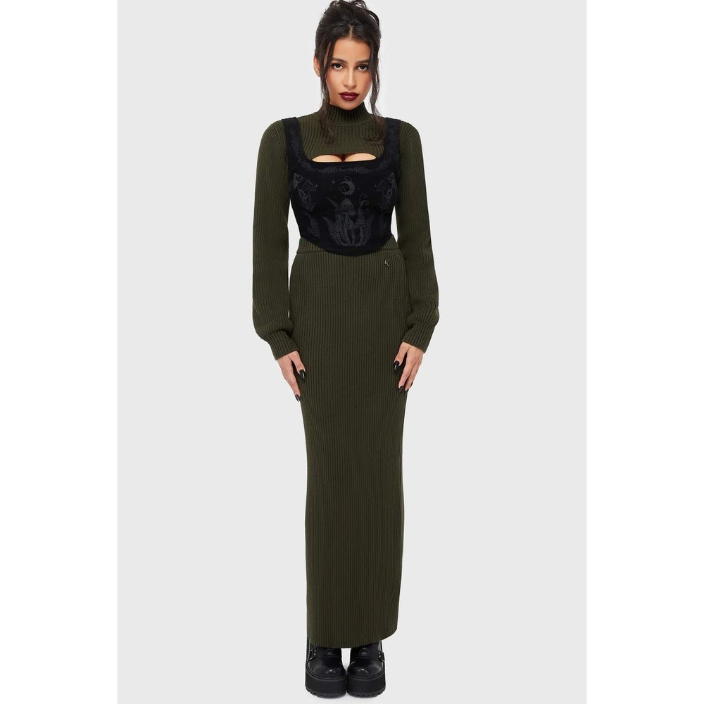 Killstar Belindas woe maxi skirt khaki forest green